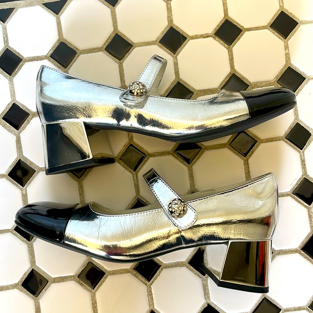 Urban Revivo Silver and Black Women's Mary Jane Shoes
